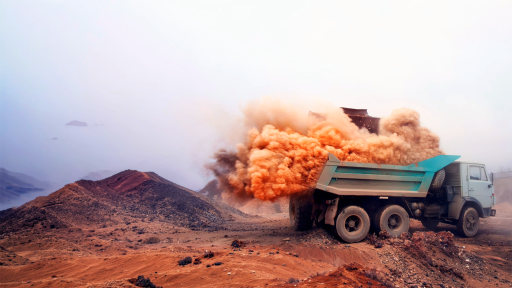 Dust suppression on mining haul road using FLOMIN™ DCA dust control agents.