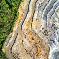 Aerial view of phosphate mining site with beneficiation area and tailings management ponds