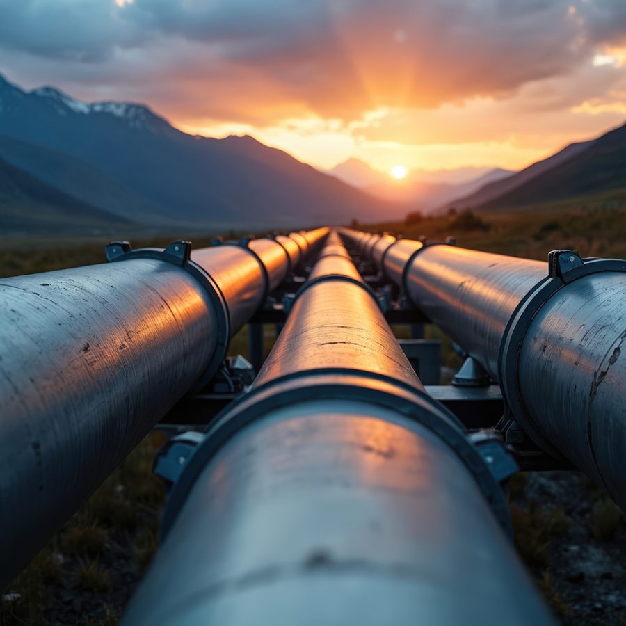 High-density tailings slurry pipeline transporting material to deposition area.